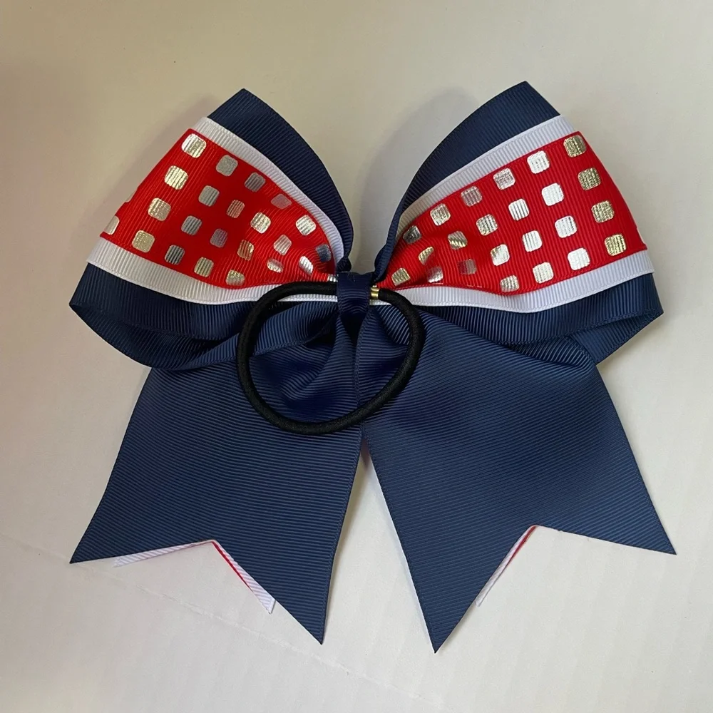 6 Piece 7” and 6”  inch Pony Tail Cheer Bows Chevron Glitter Polka Dot Checkered